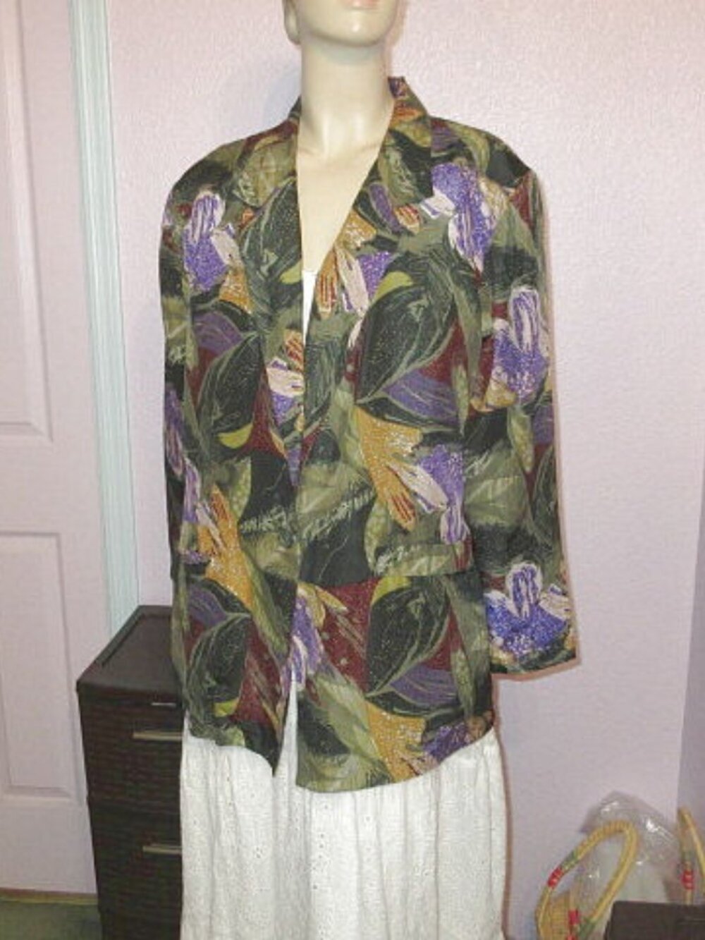 Robert Stock Silk Blazer Jacket Womens M Lined Luxury Dark Floral Old Money Boho